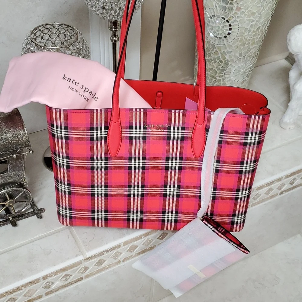 🥳🎈HOST PICK!🎈🥳  🍓 KATE SPADE All Day Foliage Plaid Tote 🍓